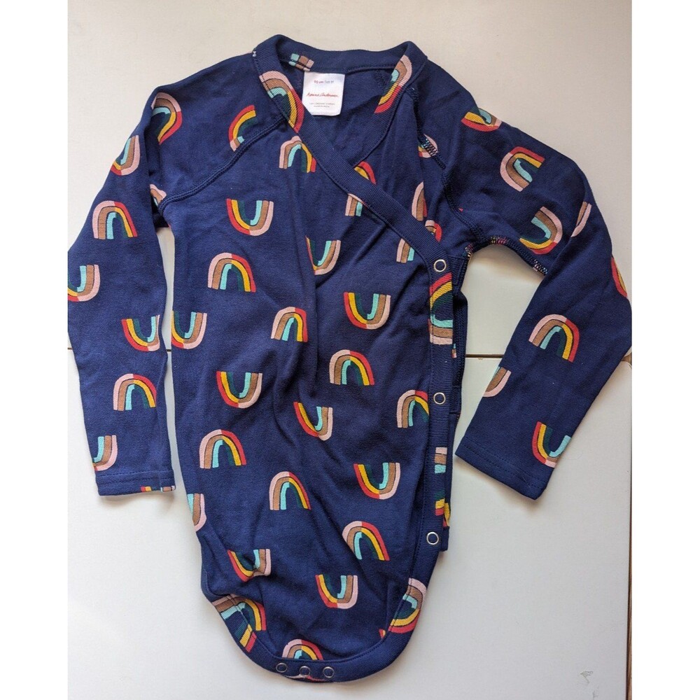 Hanna Andersson Blue Rainbow print Wrap/Kimono Onesie size 3T